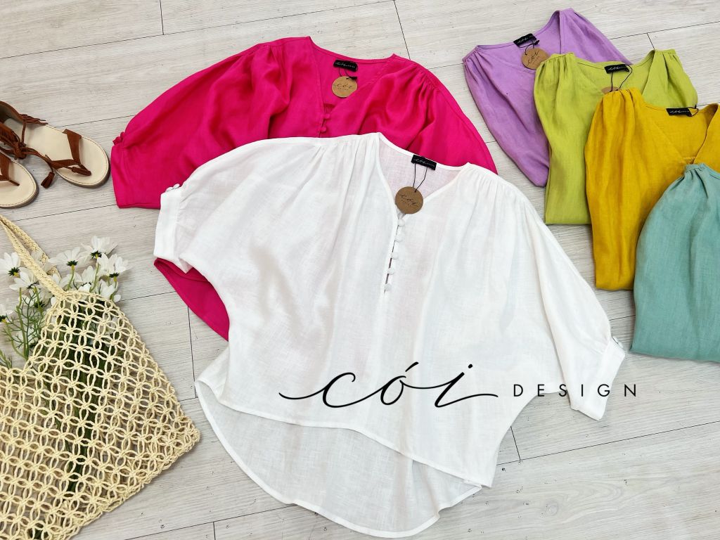 Áo nút bọc cổ V Linen tưng premium Cói Design