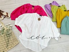 Áo nút bọc cổ V Linen tưng premium Cói Design