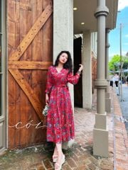 Đầm nút bọc cổ V Linen Cói Design