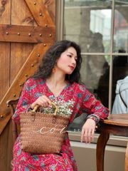 Đầm nút bọc cổ V Linen Cói Design