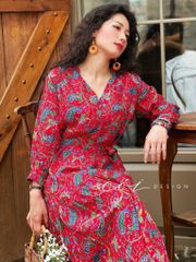 Đầm nút bọc cổ V Linen Cói Design