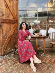 Đầm nút bọc cổ V Linen Cói Design