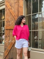 Áo nút bọc cổ V Linen tưng premium Cói Design
