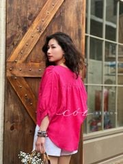 Áo nút bọc cổ V Linen tưng premium Cói Design