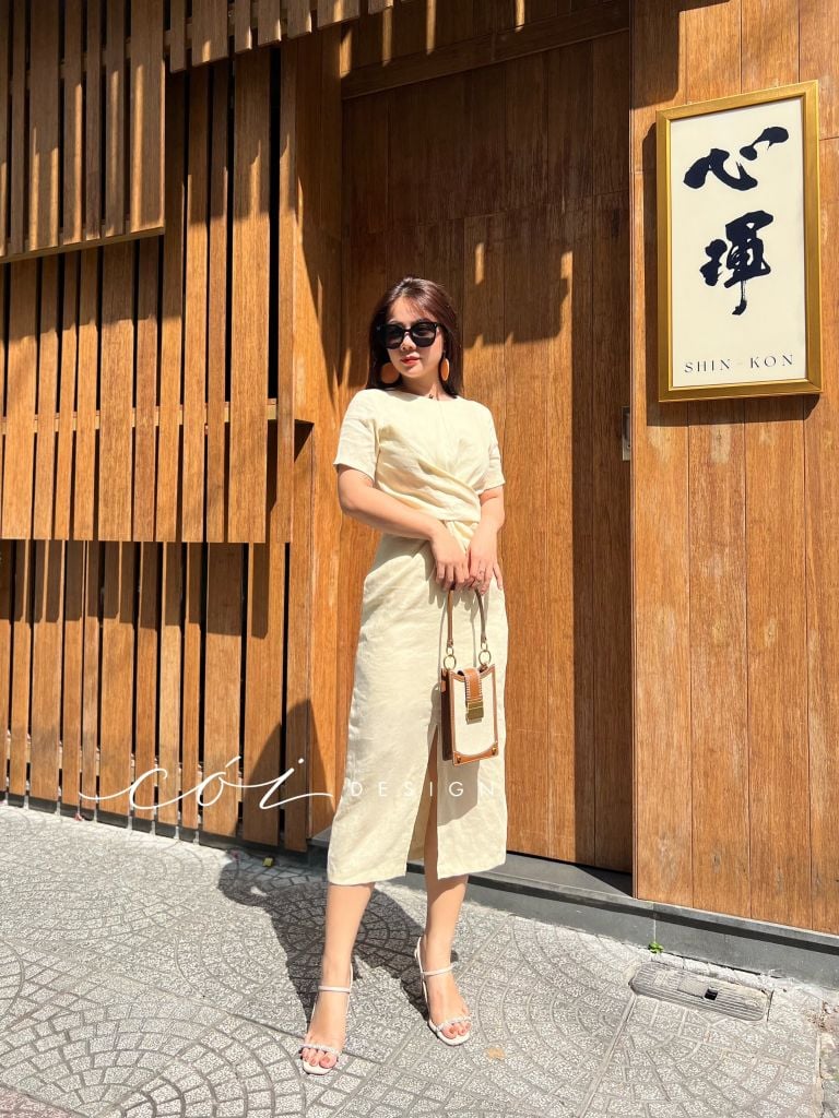 Đầm chéo eo linen tưng premium Cói Design