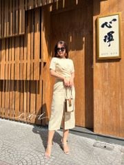 Đầm chéo eo linen tưng premium Cói Design