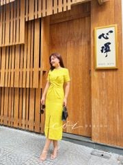 Đầm chéo eo linen tưng premium Cói Design