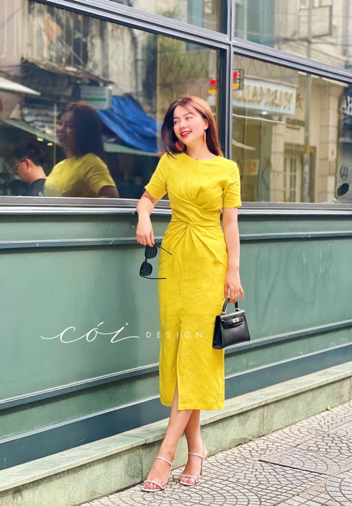Đầm chéo eo linen tưng premium Cói Design