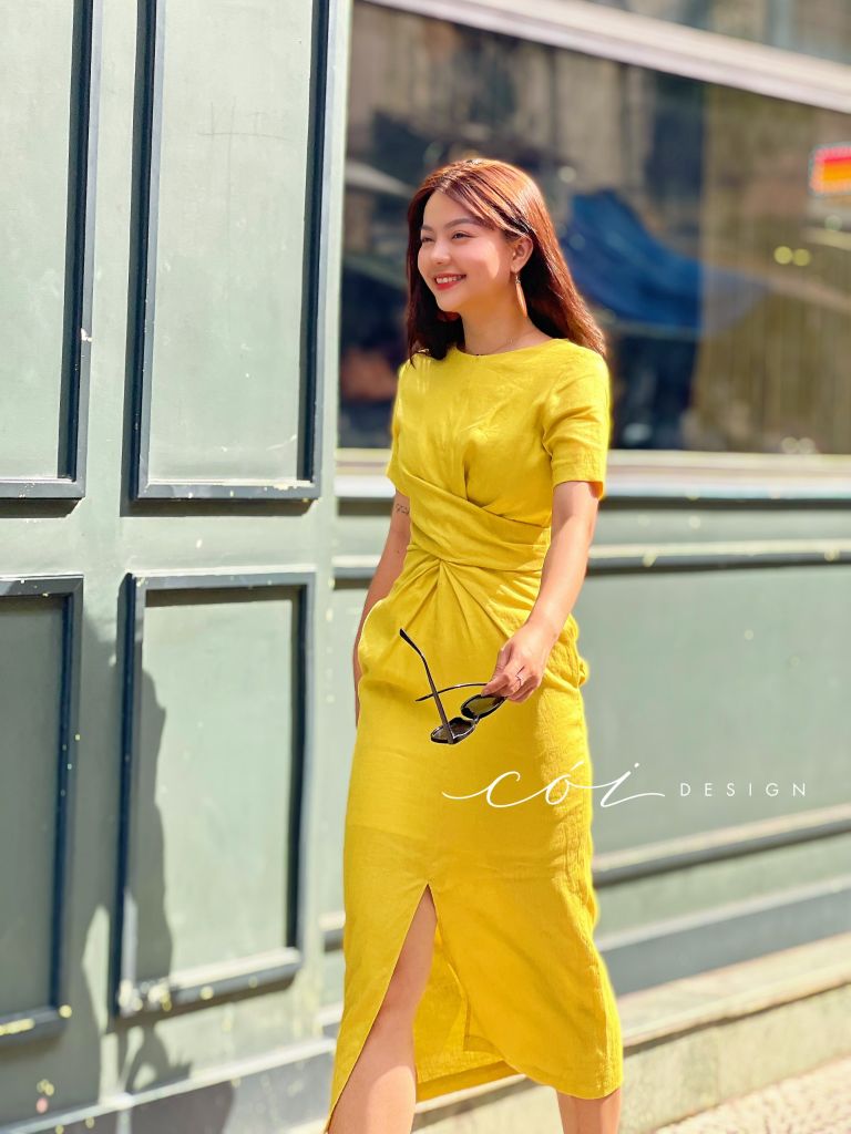 Đầm chéo eo linen tưng premium Cói Design