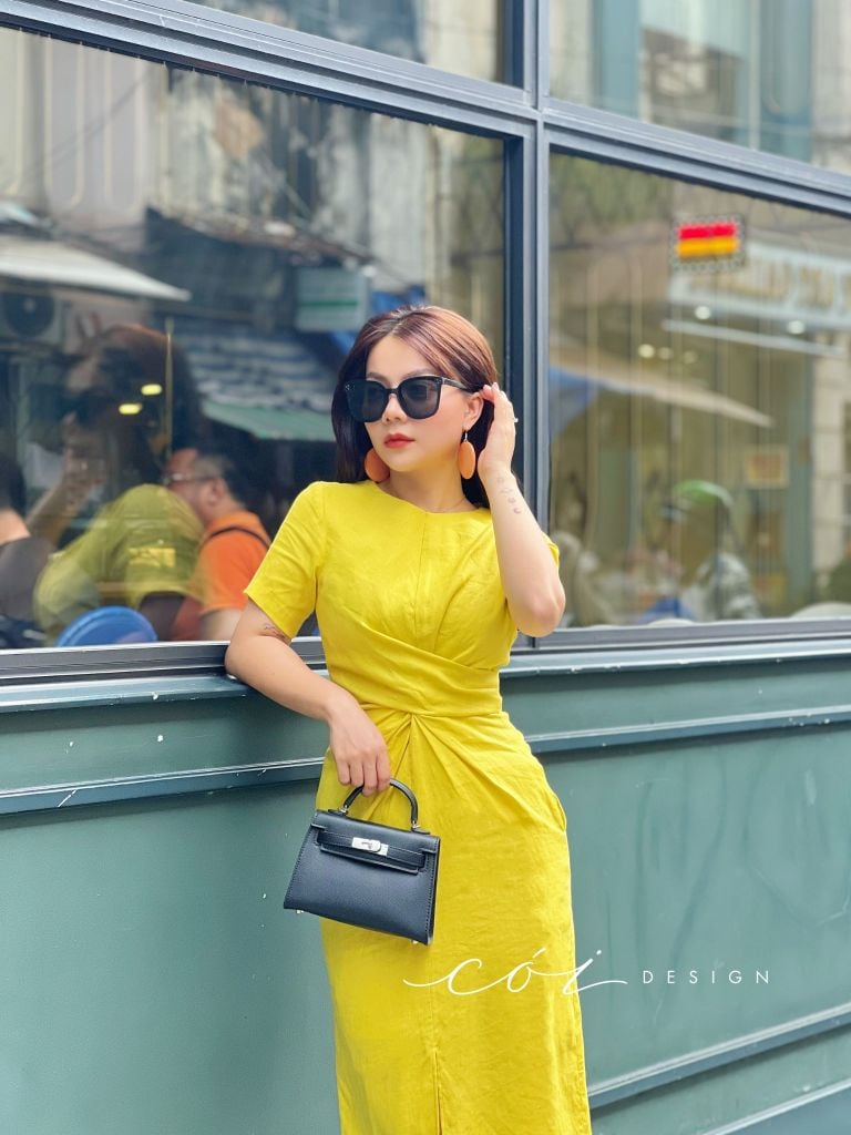 Đầm chéo eo linen tưng premium Cói Design