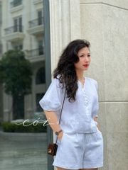Áo nút bọc cổ V Linen tưng premium Cói Design