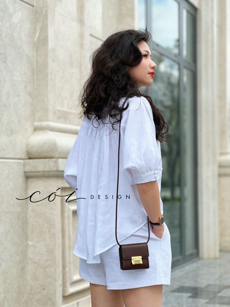 Áo nút bọc cổ V Linen tưng premium Cói Design