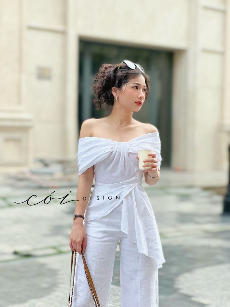 Áo bẹt vai thiết kế nơ Cói Design