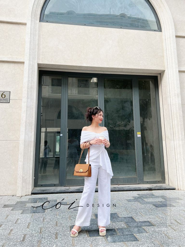 Áo bẹt vai thiết kế nơ Cói Design