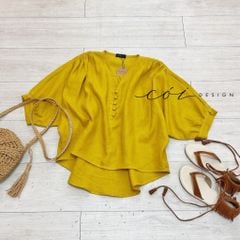 Áo nút bọc cổ V Linen tưng premium Cói Design