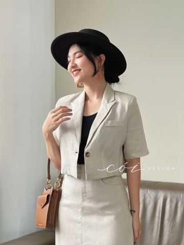 Sét chân váy cổ vest Linen tưng premium Cói Design