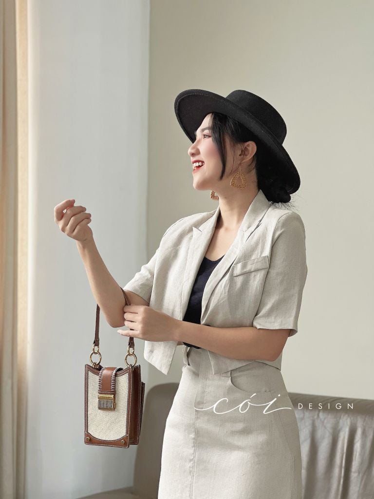 Sét chân váy cổ vest Linen tưng premium Cói Design