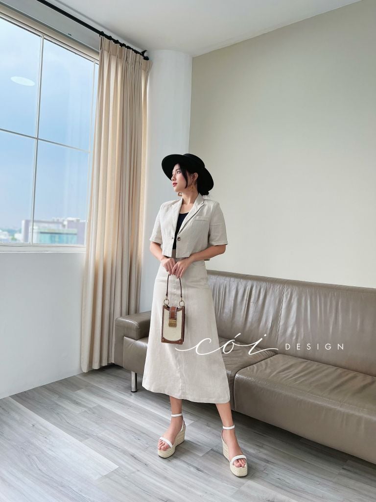 Sét chân váy cổ vest Linen tưng premium Cói Design