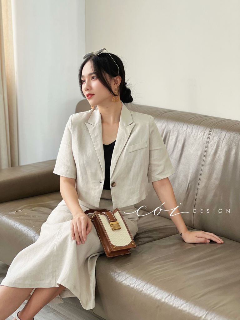 Sét chân váy cổ vest Linen tưng premium Cói Design