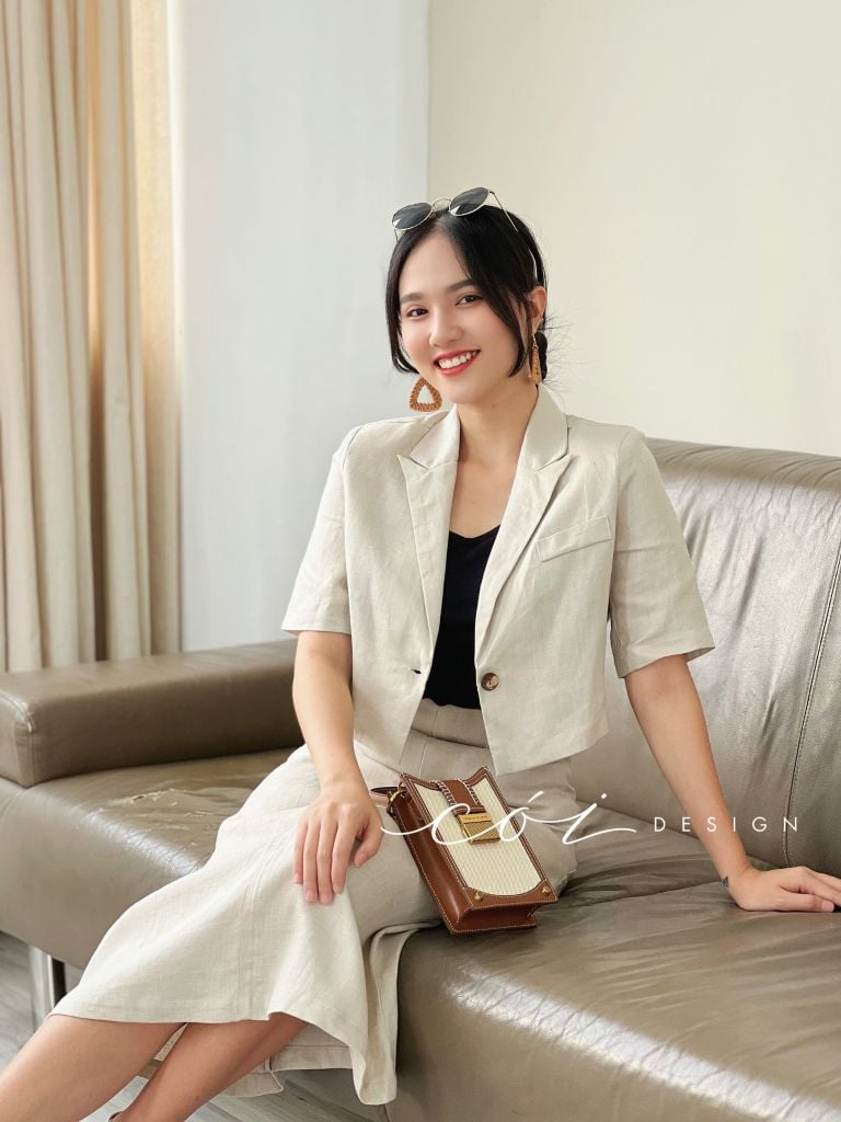 Sét chân váy cổ vest Linen tưng premium Cói Design