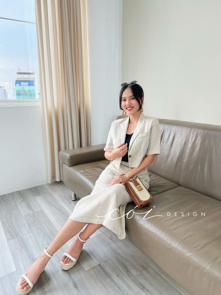 Sét chân váy cổ vest Linen tưng premium Cói Design