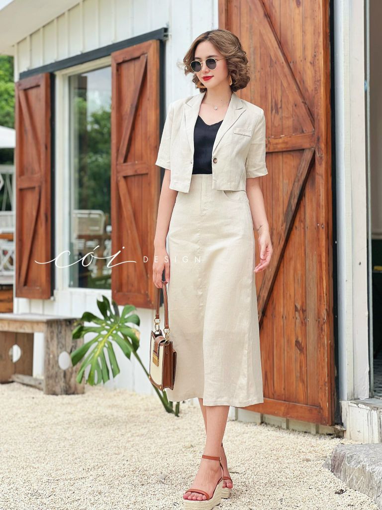 Sét chân váy cổ vest Cói Design