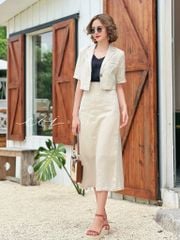 Sét chân váy cổ vest Linen tưng premium Cói Design