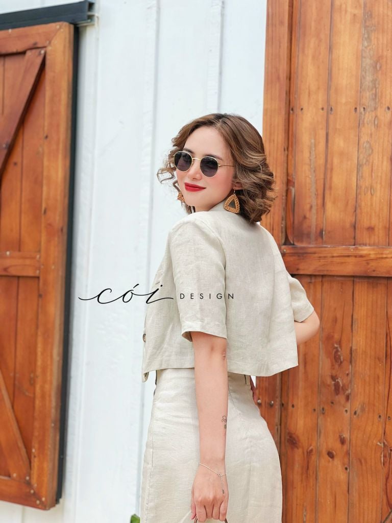 Sét chân váy cổ vest Linen tưng premium Cói Design