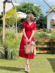 Đầm cổ tim nút bọc Linen tưng premium Cói Design