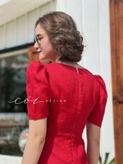 Đầm cổ tim nút bọc Linen tưng premium Cói Design