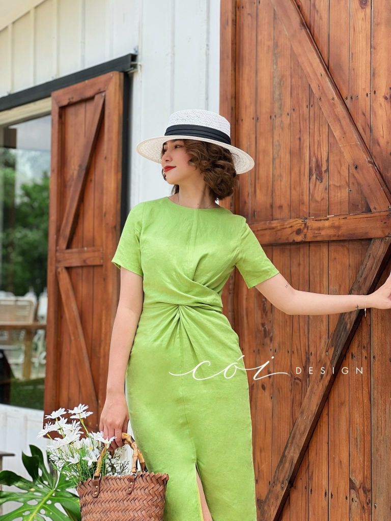Đầm chéo eo linen tưng premium Cói Design
