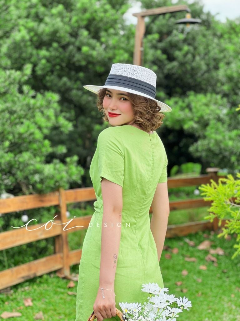 Đầm chéo eo linen tưng premium Cói Design