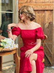 Đầm bẹt vai xẻ tà Linen tưng premium Cói Design