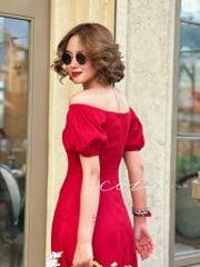 Đầm bẹt vai xẻ tà Linen tưng premium Cói Design