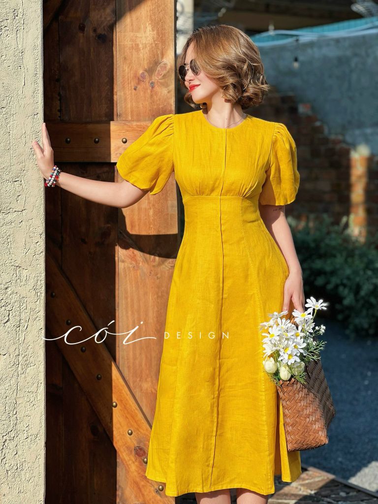 Đầm linen tám mảnh tay bí Linen tưng premium Cói Design