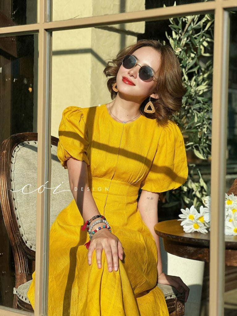 Đầm linen tám mảnh tay bí Linen tưng premium Cói Design