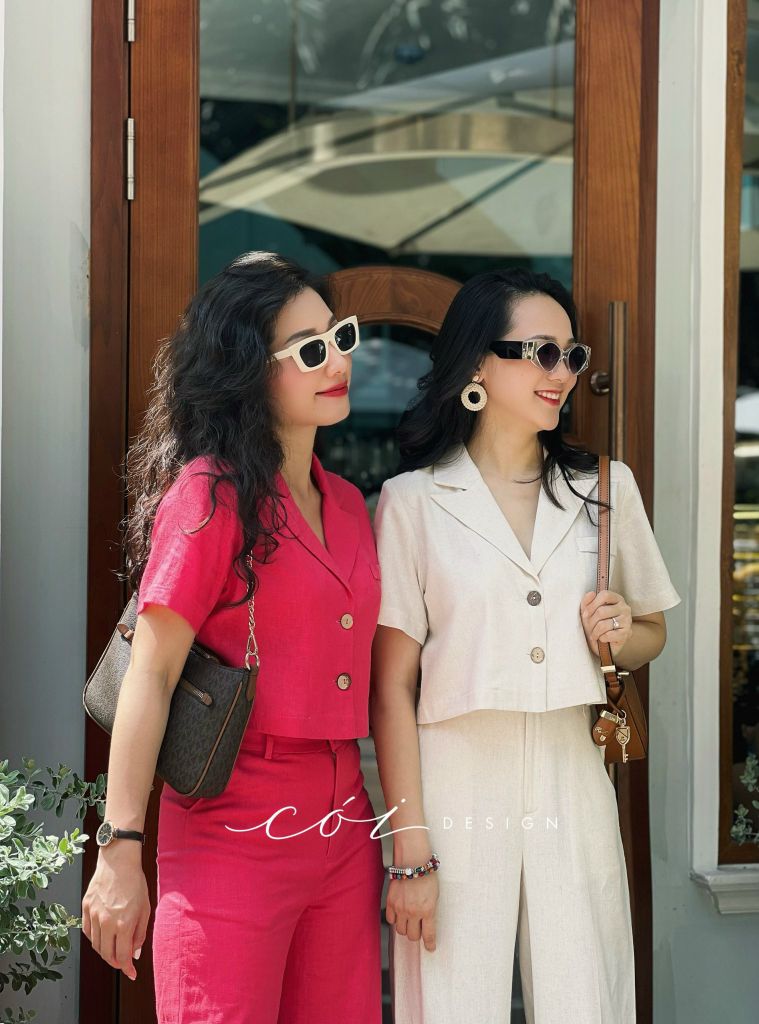 Set áo croptop quần suông linen Cói Design