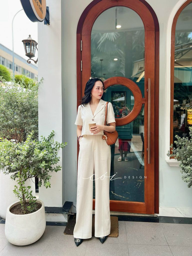Set áo croptop quần suông linen Cói Design