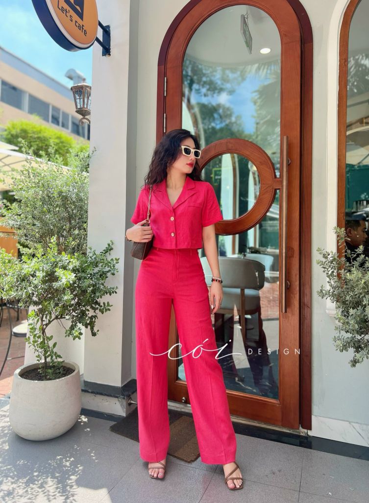Set áo croptop quần suông linen Cói Design