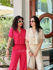 Set áo croptop quần suông linen Cói Design
