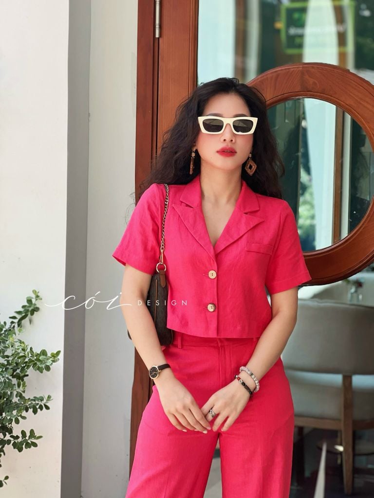 Set áo croptop quần suông linen Cói Design