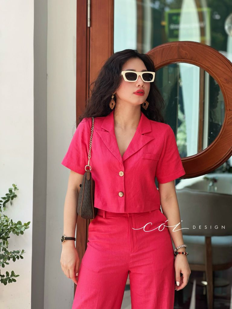 Set áo croptop quần suông linen Cói Design