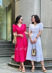 Đầm linen cổ tim nút bọc Cói Design