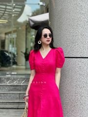 Đầm cổ tim nút bọc Linen tưng premium Cói Design