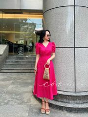 Đầm cổ tim nút bọc Linen tưng premium Cói Design