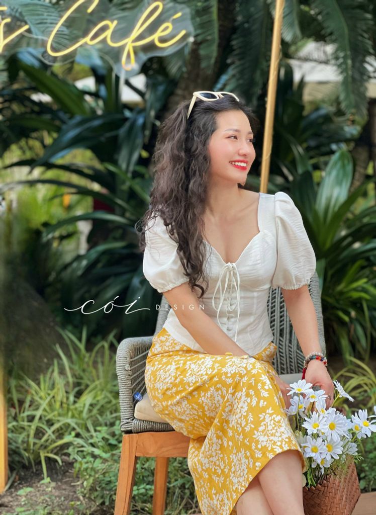 Chân váy nút bọc linen Cói Design