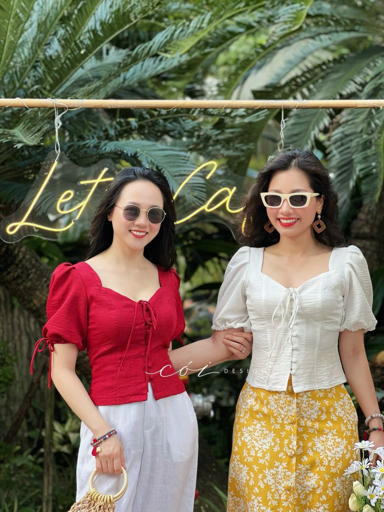 Áo nút bọc tay phồng chất đũi Cói Design