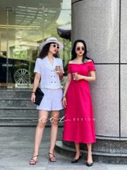 Đầm bẹt vai 2 túi nút bọc Linen tưng premium Cói design