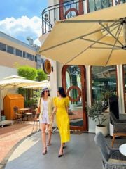 Đầm cổ tim nút bọc Linen tưng premium Cói Design