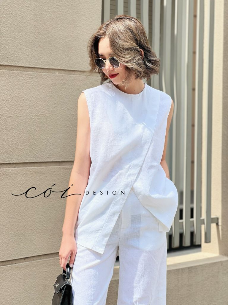 Áo sát nách đắp chéo Linen tưng premium Cói Design